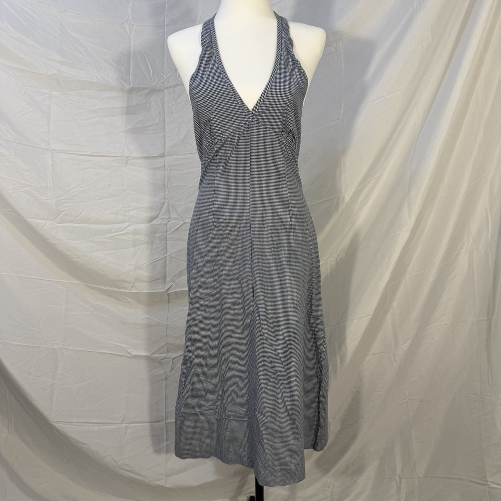 Tommy Hilfiger Gingham Halter Dress Size 4 Vintage 90s Midi Blue White Check Y2K